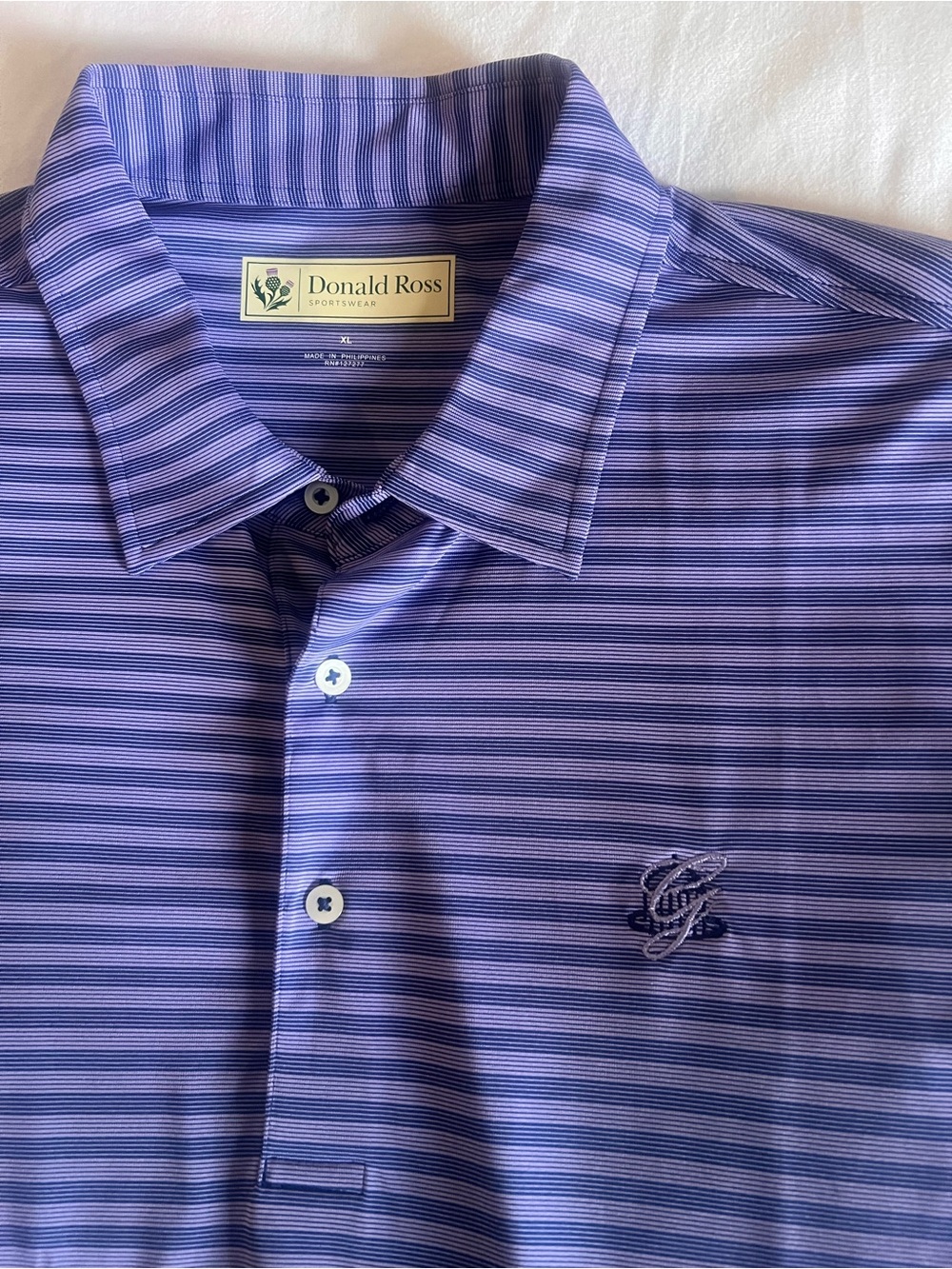 Donald Ross Sportswear fine-line micro-stripe performance golf polo
